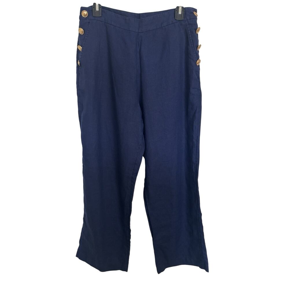 Vineyard Vines 100% Linen Navy Sailor Wide Leg Pants Size 10 Nautical Preppy
